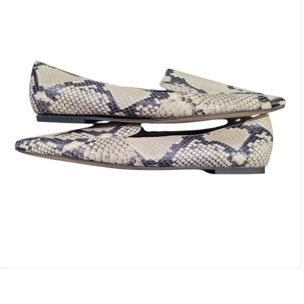 Marc Fisher cream black Snakeskin Flats slip on shoes 11 square snip toe